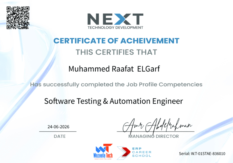 Software Testing and Automation Engineer Certificate